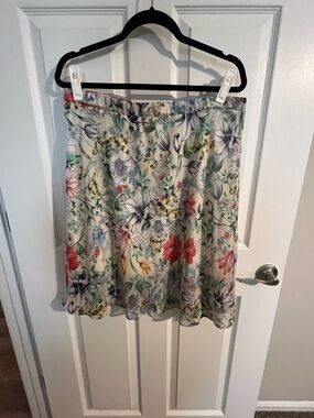 Roz & Ali Cream Midi Skirt with Red, Blue, Green & Purple Floral Print